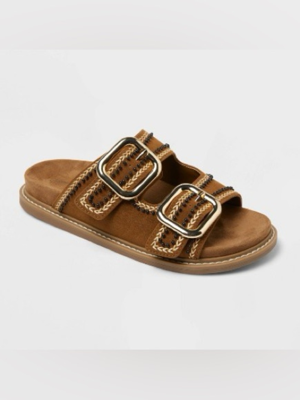 Universal Thread Double Buckle Embellished Slide Sandals | Tan | Women's